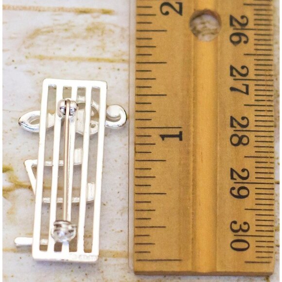 Vintage Musical Notes & Clef Silver Tone Brooch by Napier - BJ1 - Picture 2 of 2